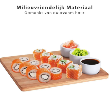 Cheqo® Japanse Sushi Servies Set - Sushi Set - Sushiset 4-Delig - Houten Plank met Bakjes - Serveerplank voor Sushi