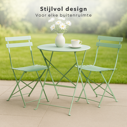 Cheqo® Bistroset Metaal Groen - Compacte 3-delige Balkonset - Tuinset - Tuintafel Set - Tuin Tafel Set - Weerbestendig