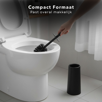 Cheqo® Toiletborstel Met Houder - Mat Zwart Toiletborstel - Modern Design WC Borstel - Gesloten Model Toiletborstel - Stevige Borstelharen - Geschikt Voor Toilet - Geschikt Voor Badkamer - Kunststof Toiletborstel - Toilet Borstel
