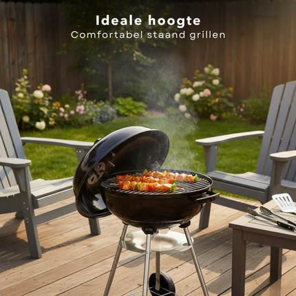 Cheqo® Houtskoolbarbecue - Houtskool Bbq - Kogelbarbecue - Barbecue Op Wielen - Kogelbarbecue Met Deksel - Houtskoolbarbecue Met Deksel - Houtskoolgrill - Tuinbarbecue - Buiten Barbecue - Zwarte Houtskoolbarbecue