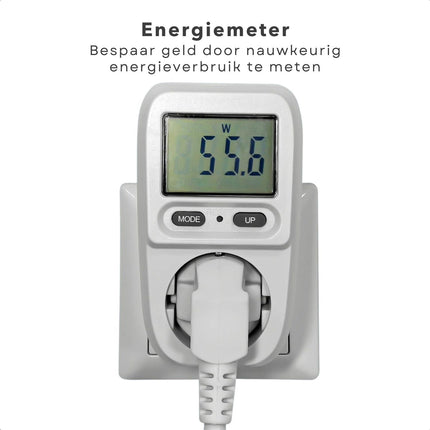 Cheqo® Energiemeter - Stroomverbruikmeter - voor Nauwkeurige Energieberekening - Voor Binnen - ABS - Geaard - 10.8 x 6.4 x 7.4 cm - LCD Display - Gebruiksvriendelijk - Verbruiksmeter - Energiekosten - Stopcontact - Kwh Meter - Elektriciteitsmeter Energiemeters