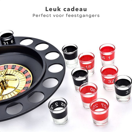 Cheqo® Drinkspel Roulette - 16 Shotglazen Set - Drankspel - Drankspelletje - Feestspel Accessoires - Diameter 30 cm