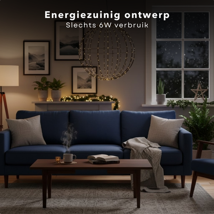 Cheqo® Lichtbol Kerstverlichting - Kerstbal LED - Extra Warm Wit - Met Timer - 50 cm Diameter - Binnen En Buiten - IP44 - Zwart Metaal - Kerstfiguur - Kerstdecoratie - Kerstlampjes - LED Bal - Lichtgevende Kerstbal