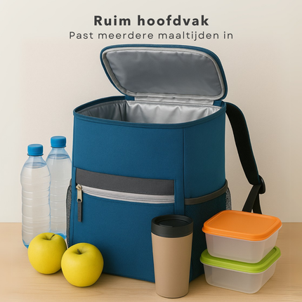 Cheqo® Koelrugtas 12L - Koelrugzak - Koeltas - Lunchtas - Picknicktas - Donkerblauw - Isolerende Rugzak voor Picknick - Compact en Waterdicht