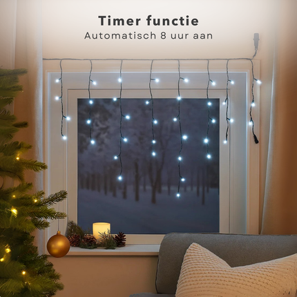 Cheqo® Ijspegel Verlichting - Kerstverlichting Buiten - Ijspegelverlichting 180 LED - Wit Licht - Koelwit - 6 Meter Lengte - IP44 Adapter - Geschikt voor Buiten - Timer Functie - 8 Lichtfuncties met Geheugen - Groen Snoer