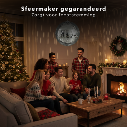 Cheqo® Kerst Discobal - Spiegelbol 50 CM - Zilver Spiegelglas - Disco Bal Zilver - Eenvoudig Op Te Hangen - Kerstversiering - Feestdagen Decoratie - Discobal Ornament - Spiegelglas Discobal - Kerstdecoratie