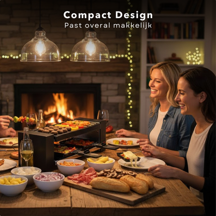 Cheqo® Raclette Grill - Gourmet Set - Anti-Aanbaklaag Grillplaat - Compacte Grill - Anti-Slip Voetjes - Mini Pannetjes - Zwitserse Raclette - Kerst Gourmet Set - Gourmetten - Grill Plaat - Gourmetstel