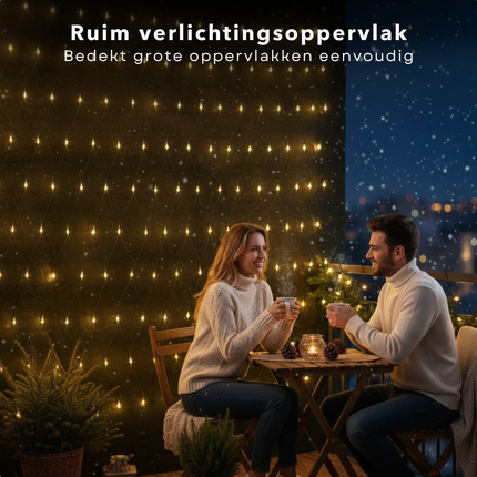 Cheqo® Kerst Netverlichting - Netverlichting Buiten - Warm Wit Licht - 160 LED Lampjes - IP44 - Kerstdecoratie - Kerst Verlichting - 6,5 Meter - Binnen En Buiten - Feestelijke Sfeer - Duurzame Kerstverlichting - LED Netverlichting