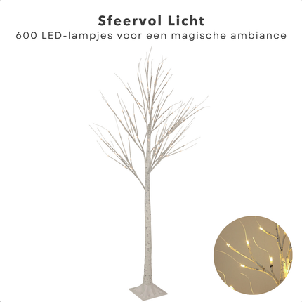 Cheqo® LED Lichtboom - Kerstbloesem - Kerstboom - Kerstversiering - Lichttakken - Kerstverlichting - 1.80m Berkenboom - Binnen/Buiten Verlichting - 600 LED's - Met Timer