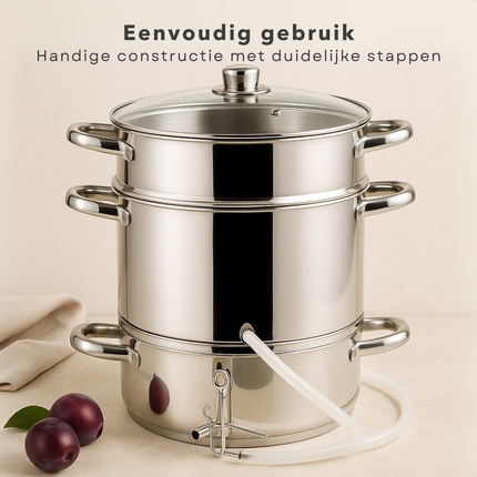 Cheqo® Ontsapper - Stoomextractor - RVS - 26 cm - Sappan - Stoompan - Geschikt voor Inductie - Glazen Deksel - Siliconen Slang