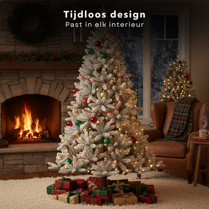 Cheqo® Kunstkerstboom met Sneeuw - Luxe Afwerking - Realistische Look - Natuurgetrouwe Naaldvorm - Scharnierconstructie - Volle Kerstboom - Weelderige Boom - Kerstboom 180 CM - Groene Kerstboom - Gemakkelijk Op Te Zetten