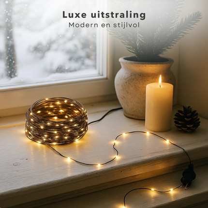 Cheqo® LED Kerstverlichting - Kerstlampjes - Kerstboomverlichting - Extra Warm Wit - 180 LED Lampjes - 13.5 Meter - Binnen en Buiten - Flexibel Snoer - 8 Lichtfuncties - Energiezuinig - IP44 Adapter - Kerstboom Verlichting