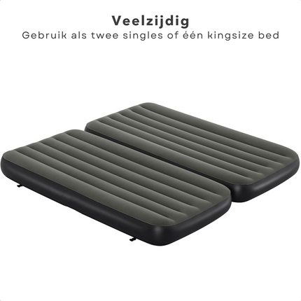 Cheqo® 3-in-1 Luchtbed - Opblaasmatras met Kliksysteem en Dubbel Luchtbed -Zachte Bovenkant - 188 x 99 cm - Snel Opgepompt - Stevig Vinyl - Outdoor - Slaapmat - Camping Matras - Waterbestendig - Incl. Opbergtas - Verstelbare Gespen Luchtbedden