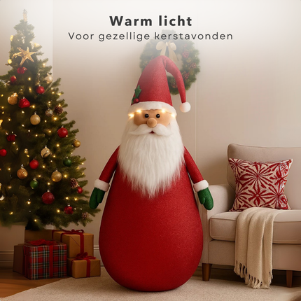 Cheqo® Kerstman XXL - LED Verlichting - 120 Cm Hoogte - Geschikt Voor Buiten - Warm-Witte LED Lampjes - Met Timer - Kerstdecoratie Buiten - Waterproof Kerstman - Batterij Aangedreven - Ruimtebesparend Opbergen - 10 LED Lampjes