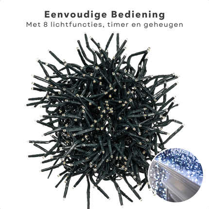 Maxi Cluster Kerstverlichting - 800 Led - 12M - Wit - Timer - Lichtfuncties - Geheugen - Buiten Kerst