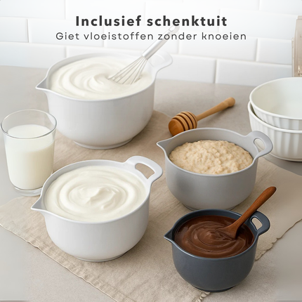 Cheqo® Mengkom Set - Beslagkommen - Kunststof Mengkommen - Anti-Slipring - Grote Handvat - Schenktuit - Moderne Keuken - Stapelbare Kommen - Meng Kom - Mengkom Set - Beslag Kom - Beslagkom - Kommenset