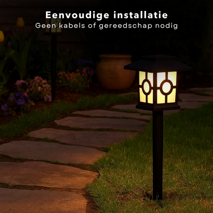 Cheqo® Solar Tuinverlichting - Tuinlampen Op Zonne-Energie - Warme Witte Led Verlichting - Sfeervolle Verlichting - Weerbestendig IP44 - Energiezuinig En Duurzaam - Eenvoudige Installatie - Grondpin - Tuinpaden Verlichten
