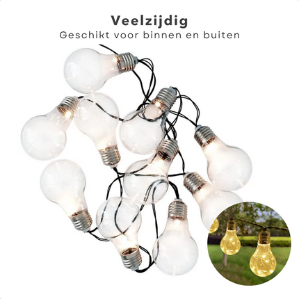 Cheqo® Decoratieve Tuinverlichting - Lichtsnoer - Lichtslinger - 450cm Warm Wit Snoerverlichting met 10x5 LED Lampen - Geschikt voor Buiten - IP44 Adapter - Feestverlichting voor Buiten