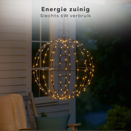 Cheqo® Lichtbol Metaal - Kerstverlichting Met Timer - Extra Warm Wit - 240 LED Kerstbal - Kerstfiguur - Zwart Metalen Frame - Geschikt Voor Binnen En Buiten - Opvouwbaar Ontwerp - IP44 Adapter - Automatische Timer - Kerstdecoratie