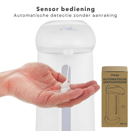 Cheqo® Automatische Zeepdispenser - Zeeppompje - Zeeppomp Contactloos 330 ml - Zeeppompje - Wit - Voor Vloeibare Zeep en Handgel