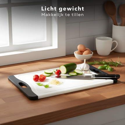 Cheqo® Grote Snijplank Zwart/Wit - XXL Snijplank - Antislip Randen - Met Handgreep - Snij Plank - Hygiënisch Ontwerp - Geschikt Voor Dagelijks Gebruik - Stevige Snijplank