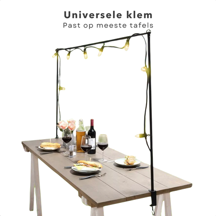 Cheqo® Tafelklem - Tafelstang Zwart Metaal - Tafeldecoratie - Feestdecoratie - Binnen en Buitengebruik - Verstelbare Tafelklem - Decoratieframe Binnen Buiten