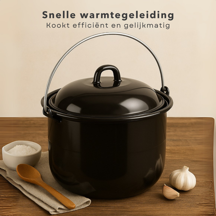 Cheqo® Outdoor Kookpan - Camping Pan - 24 cm Enamel - Geschikt voor Barbecue en Open Vuur - BBQ Pan