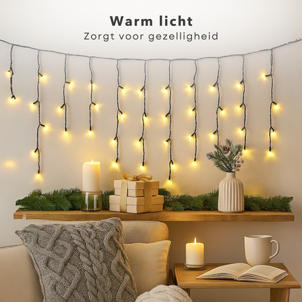 Cheqo® IJspegel Verlichting - IJspegelverlichting Buiten - Kerstverlichting Buiten - Extra Warm Wit - 160 LED’s - Koppelbare Verlichting - IP44 Beschermwaarde - Groen Snoer - Verlengset - Binnen En Buiten Geschikt - Lichtgordijn - 31V Koppelbaar