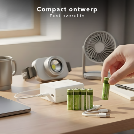 Cheqo® Oplaadbare Batterijen AAA - USB Oplaadbaar - 400mAh Capaciteit - 4 Stuks Set - Lithium-Ion Technologie - USB-C Connector - Snel Opladen - Led Indicator - Maximaal 1000 Keer Opladen