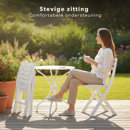 Cheqo® Opvouwbare Tuinstoel - Tuinstoel Opvouwbaar - Klapstoel Tuin - Kunststof Tuinstoel Opvouwbaar - Witte Opvouwbare Tuinstoel - Balkonstoel Opvouwbaar - Bistrostoel Opvouwbaar - Campingstoel Wit