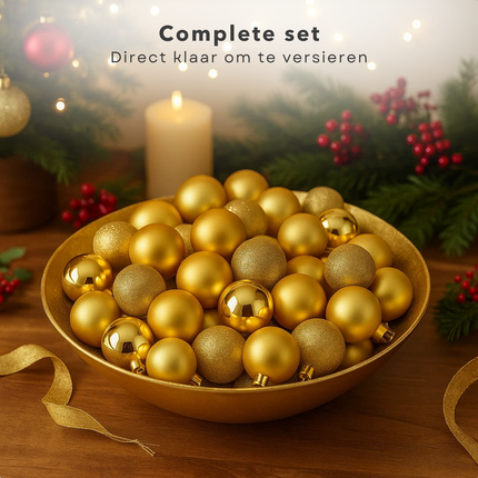 Cheqo® Kerstballen Set - Gouden Kerstballen - Kerstboom Decoratie - Glazen Kerstballen - Feestelijke Uitstraling - Chique Kerstversiering - Matte Kerstballen - Glimmende Kerstballen - Glitter Kerstballen - Kerstballen Goud