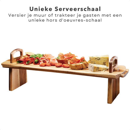 Cheqo® Luxe Serveerplank - Acacia Hout - 36 x 13 cm - Stijlvolle Houten Serveerplank - Borrelplank - Hapjesplank - Staande Borrelplank - Duurzaam - Tapasplank - Perfect voor Feestjes en Borrels Serveerplanken