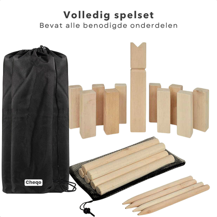 Cheqo® Houten Kubb Spel - Berkenhout - Werkspel - Inclusief Draagtas - Voor Kinderen - 21 Onderdelen