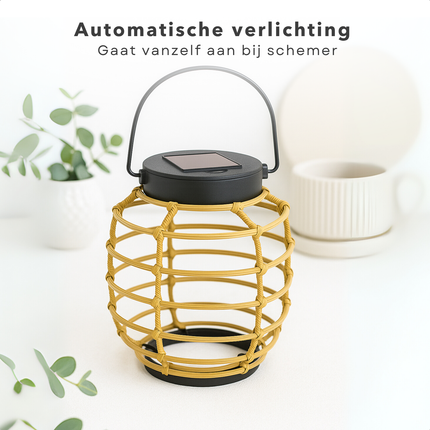 Cheqo® Luxe Tafellamp - Tafel Lamp - Solar Lamp - Solar Lantaarn - Rotan-look - Tuinverlichting