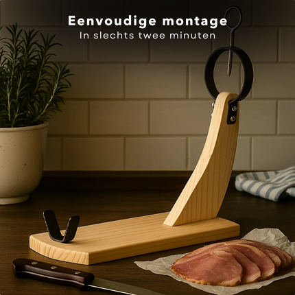 Cheqo® Spaanse Hamhouder - Geschikt voor 4 tot 9 KG - Grenen Hout en Metaal - Spaanse Ham Accessoires - Serrano Hamhouder - Hamhouder voor Keuken - Hamhouder voor Vlees - Hamhouder voor Paleta Curada