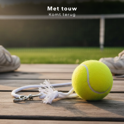 Cheqo® Tennisbal Met Touw - Tennisbal Aan Touw - Tennisbal Met Koord - Tennisbal Met Lijn - Tennisbal Met Clip - Tennis Trainer Bal - Tennis Trainingsbal - Tennis Oefenbal - Tennisbal Trainer - Tennisbal Terugslag