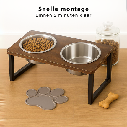 Cheqo® Verhoogde Hondenvoerbak - Voerbakken - Dinerset Hond - Dubbele Voerbak met Standaard - Drinkbak Hond - Waterbak - RVS - Anti-slip Standaard
