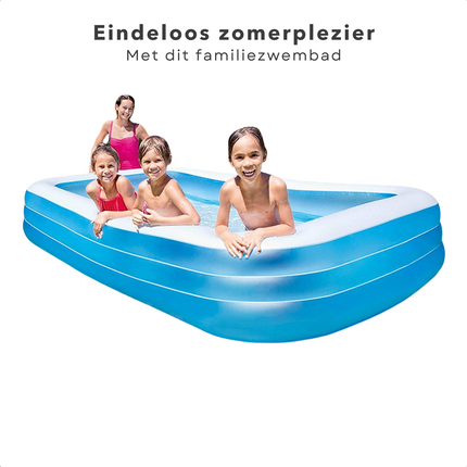 Cheqo® Familiebad - Extra Groot Zwembad - 305x183x56cm - 1161 liter - Incl. Reparatiepatch - Ideaal voor kinderen - Vanaf 6 jaar - Zwembad - Opblaasbaar - Zwembaden - Rechthoekig - Opblaasbad - Extra Brede Wanden - Incl. Reparatiepatch - Stevig Vinyl Opblaasbare Zwembaden