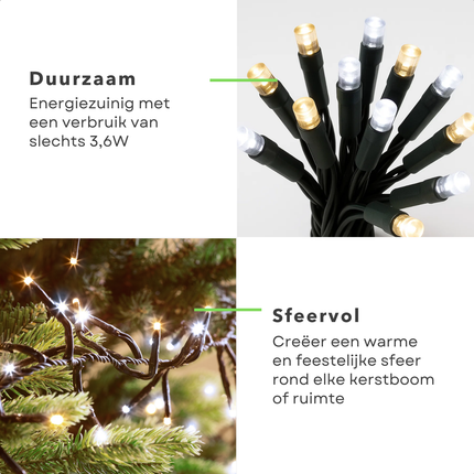 Cheqo® Kerstverlichting - Kerstlampjes - Kerstboomverlichting - 384 LED - Twotone Verlichting - Warm Wit en Wit - 8 Lichtfuncties - Automatische Timer - Binnen en Buiten - IP44 Adapter - Cluster Kerstverlichting - 490 CM Lengte - Geheugenfunctie