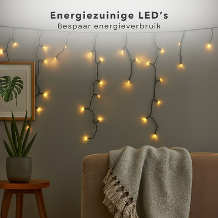 Cheqo® Solar Ijspegelverlichting - Ijspegel Verlichting - Kerstverlichting Buiten - 780 cm Lichtgordijn - 240 LED - USB - Afstandsbediening - Warm Wit licht - Timer - 13 Functies met Geheugen