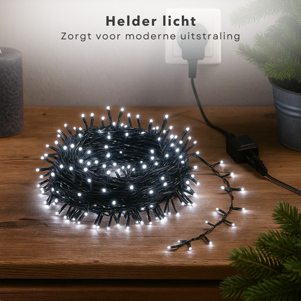 Cheqo® Kerstverlichting - Witte Kerstlampjes - Kerstboomverlichting Wit - 192 LED Lampjes - Koel Wit Licht - Verlichte Lengte 240 CM - Aansluitsnoer 300 CM - 8 Lichtfuncties - Automatische Timer - Geheugenfunctie - IP44 Adapter - Binnen en Buiten