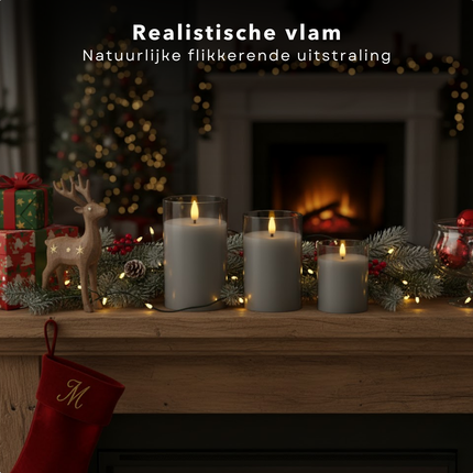 Cheqo® LED Kaarsen Set – Inclusief Afstandsbediening – Grijs Glasdesign – Werkt op Batterijen – Timerfunctie – Dimbare Verlichting – Twee Lichtstanden – Decoratieve Kaarsen – Elektrische Kaarsen - LED Kaars