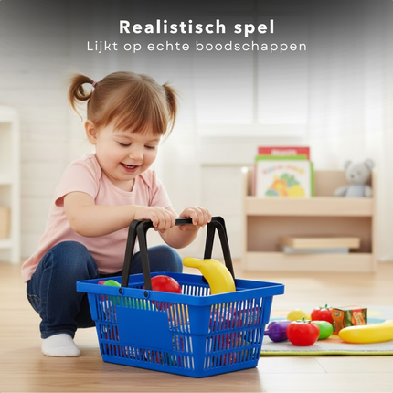 Cheqo® Speelgoed Winkelmandje - Winkelmandje Speelgoed - Boodschappenmandje Speelgoed - Winkelmandje Met Boodschappen - Winkelmandje Met Speelvoedsel - Speelgoed Winkelmand Met Boodschappen - Boodschappen Set Speelgoed - Rollenspel Boodschappen