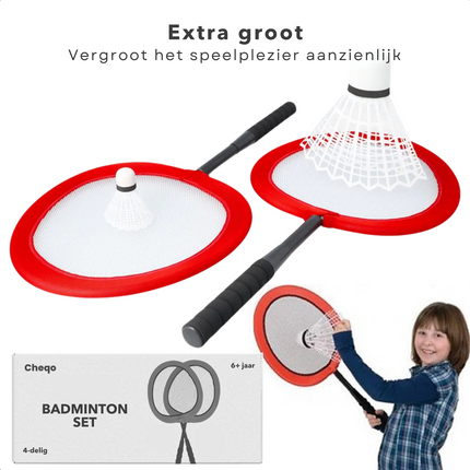 Cheqo® XL Badminton Set - Grote Badminton Rackets voor Kinderen - Inclusief Shuttle - Kindvriendelijk Ontwerp