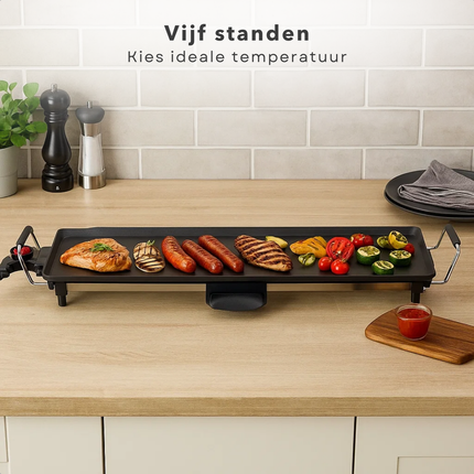 Cheqo® Teppanyaki Bakplaat - Grillplaat 2000W - Anti-Aanbaklaag - Verwijderbare Opvangbak - Tepanyaki - Tafelgrill - Elektrisch Grillen - Verstelbare Thermostaat - Stroomindicator - Gourmet - Familie Koken