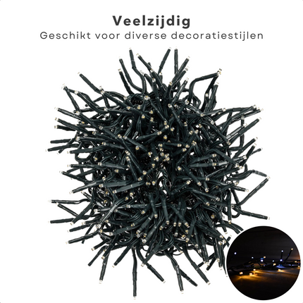 Cheqo® Kerstverlichting - Kerstboomverlichting - Kerstlampjes - 200 LED - 4M - Voor Binnen en Buiten - Timer - 8 Lichtfuncties - Op Batterijen - Wit & Warm Wit - Clusterverlichting - Sfeerverlichting - Feestverlichting Kerstboomverlichting