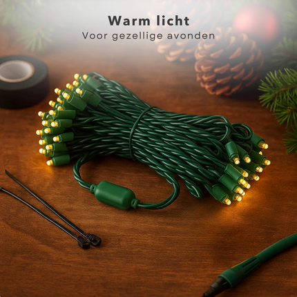 Cheqo® Kerstverlichting Buiten - Kerstboomverlichting Binnen - 80 Led Lampjes - Warm Wit Licht - Led Lichtsnoer - 6 Meter Lengte - IP44 Waterdicht - Groen Snoer - Energiezuinig - Kerstlampjes - Kerstdecoratie