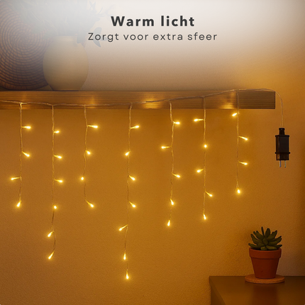 Cheqo® Ijspegel Verlichting - Kerstverlichting Buiten en Binnen - Ijspegelverlichting Warm Wit - 360 LED - 12 Meter - Lichtfuncties - Automatische Timer - Transparant Snoer - Lichtgordijn - IP44 Adapter - Geschikt voor Binnen en Buiten
