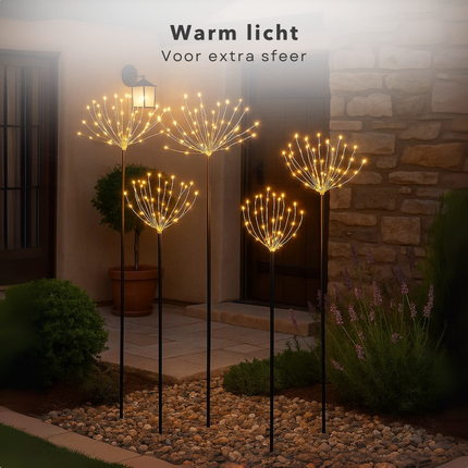 Cheqo® Tuinsteker Met Ledverlichting - Kerstverlichting Buiten - Kerstversiering Tuin - Verlichte Tuinstekers - Set Van 5 Tuinstekers - Warm Wit Licht - Adapter Met Timer - IP44 Geschikt Buiten - 225 Micro Led - Kerstdecoratie Buiten