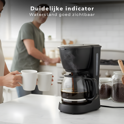 Cheqo® Koffiezetapparaat met Glazen Kan - Uitneembaar Filter - Anti-Drup Functie - Koffiezet Apparaat - Filterkoffie Machine - Warmhoudplaatje - Koffiemachine - Zwart Koffiezetapparaat - Betrouwbare Koffiemachine